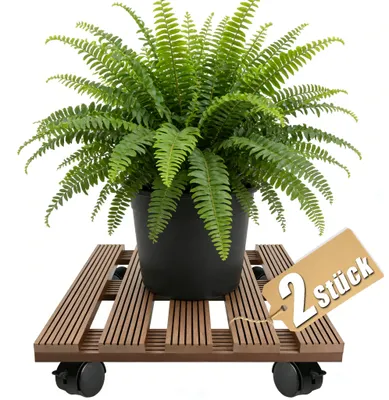 Produktbild von NAIZY 2 Stück WPC Pflanzenroller 30x30 cm Quadratisch Braun Möbelroller Transportroller Geräteuntersetzer 360° Rollen mit Bremse 100kg Tragkraft