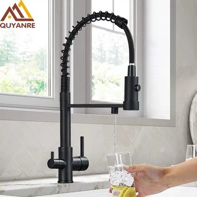 Immagine prodotto di Rubinetto con filtro e bocca estraibile - Rubinetto a scomparsa - Acqua calda/fredda - Rotazione a 360 gradi - Nero