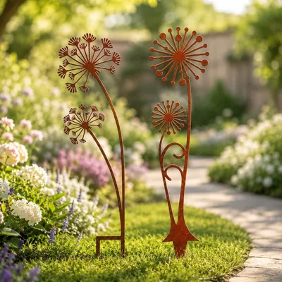Productafbeelding van Set van 2 metalen tuinstekers met roestafwerking - Pusteblume
