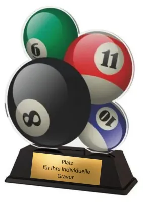 Produktbild von Billard Pokal 9 cm - Acryl Trophäe mit Gravur und Billardkugel Motiv