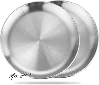 Image de Plateau de service et de barbecue en acier inoxydable en deux parties, 20 cm, couleur argent.