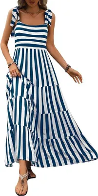 Produktbild von Sommerkleid 2024 mit Blumenmuster, ärmelloses Maxikleid für den Strand, lässig mit Spaghettiträgern und Stufenrock