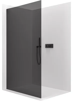 Productafbeelding van CERANO - Douchewand Walk-in Crystal L/P - 8 mm - zonder steunpilaren - mat zwart, grijs getint glas - 150x200 cm