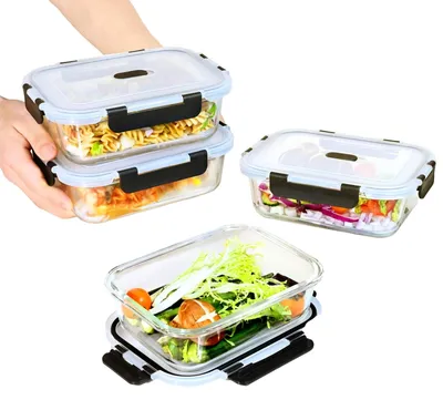 Produktbild von 4 Stück Glas Aufbewahrungsboxen mit Deckel 1050ml