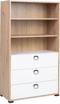 Produktbild von Regal KEVIN 5 Bücherregal 80 cm Standregal mit Schubladen Eiche Artisan +Weiß + Graphit