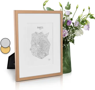Image de Casa Chic Cadre Photo, Cadre Photo en Metal de 27 x 22 cm, Cadres Photo, Porte Photo Mural, Cadre Decoration Murale Pele Mele, Affichage Vertical/Horizontal, avec Protection Verre et Passe Partout