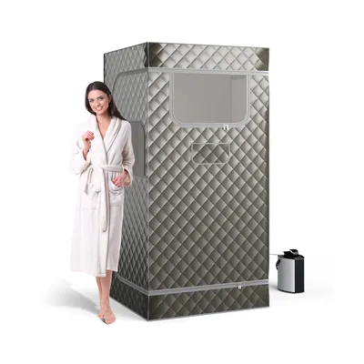 Produktbild von COSTWAY Tragbare Dampfsauna für Zuhause, Ganzkörpersaunabox mit 3-Liter-Dampfgenerator, leichtes Saunazelt für 1 Person, 91*91*183 cm Grau