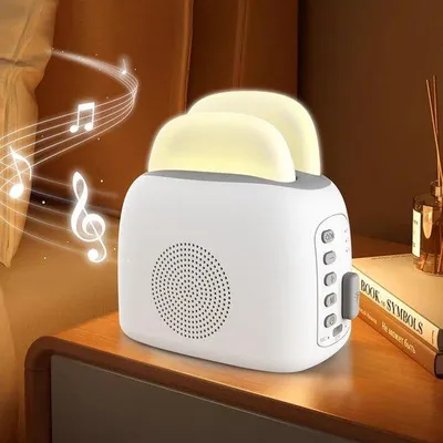 Image de Veilleuse pour bébé avec haut-parleur Bluetooth et minuterie, pour bébés, enfants et adultes, blanche, 3-en-1, idée cadeau