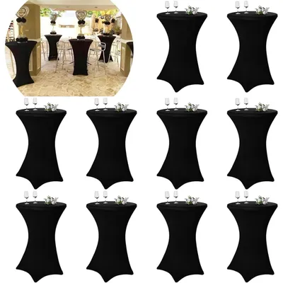 Productafbeelding van Set van 10 stretchhoes voor statafels, geschikt voor bistrotafels met een diameter van 80-85 cm, kleur: zwart, afmetingen: 80x110 cm