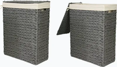 Produktbild von Nischen-Wäschekorb Wäschesammler Wäschebox Wasserhyazinthe grau mit Stoffeinsatz Gr.2