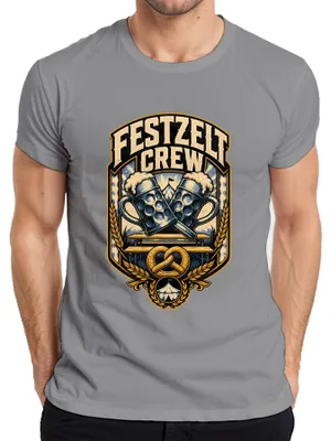 Immagine prodotto di Festzelt Crew, birra, , festa popolare, Wiesn, pantaloni di pelle, abito tradizionale, maglietta da uomo, grigio, taglia L