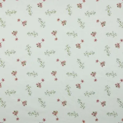 Leinenstoff 100x280 cm, Blumenmuster Rosa-Weiß, 1 Meter