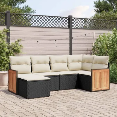 Produktbild von Design 6-tlg. Garten-Sofagarnitur mit Kissen Schwarz Poly Rattan, Gartenmöbel-Sets 2024 Neu