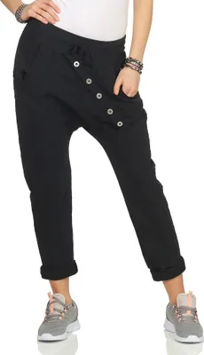 Produktbild von 295 Damen Hose Sweatpants Jogginghose Baumwolle Freizeithose Boyfriend Bagg Sporthose mit Gummibund Schwarz