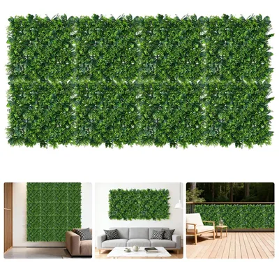 Immagine prodotto di Pannelli da parete con piante artificiali - Set - 8 pezzi - 50 x 50 cm per pannello - circa 2 m² di superficie coprente - Plastica - Per interni - Sfondo/parete verde