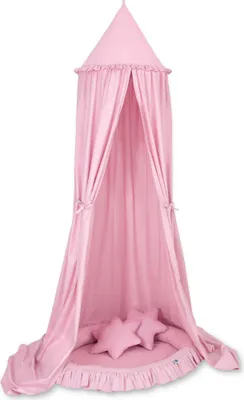 Immagine prodotto di Set: baldacchino sospeso per la cameretta, paracolpi con volant, cuscino - rosa