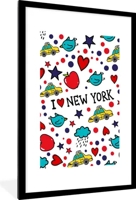 Produktbild von MuchoWow® MuchoWow® Gerahmtes Poster New York - Vogel - Taxi 60x90 cm - Poster mit zchwarzem Bilderrahmen - Dekoration - Wandposter Wohnzimmer - Hochwertig