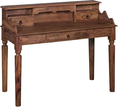 Produktbild von Schreibtisch Massivholz Sheesham, Sekretär 115 x 100 x 60 cm mit 3 Schubladen, Konsolentisch im Landhaus-Stil