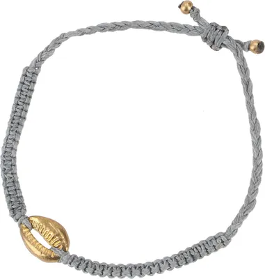 Produktbild von Perlenarmband, Makramee Armband Kauri Muschel - Grau, Baumwollfäden,Messing, Armreifen & Armbänder Modeschmuck