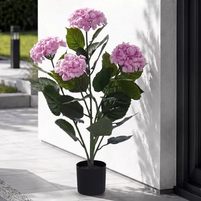 Immagine prodotto di Ortensia artificiale HWC-Q86, pianta decorativa, ortensia artificiale, pianta artificiale, per esterni, in polietilene, 64x40x40 cm ~ rosa