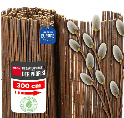 Produktbild von NOOR Weidenmatte DELUXE Natur 180x300 cm - natürlicher Sicht- & Windschutz aus Weide für Garten, Terrasse & Balkon - mit verzinktem Draht