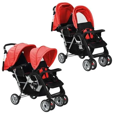Produktbild von Geschwisterwagen, Geschwisterbabywagen, babywagen, Geschwisterwagen, babywagen Zwillinge, Doppelbabywagen, Zwillingsbuggy, Stahl Rot und Schwarz
