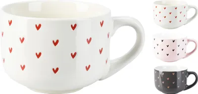 Produktbild von Keramiktasse 450 ml mit Herzen - elegant, perfekt für Kaffee oder Tee