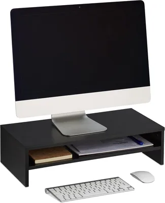 Immagine prodotto di Supporto per monitor con ripiano - 14,5 x 54 x 25,5 cm - Rialzo per monitor da scrivania - Design moderno - Nero