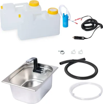 Image de 12V Mini-cuisine kit technique camping-car kit lavabo 325x265x150mm intégré Arona chrome noir
