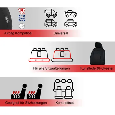 Immagine prodotto di set di 3 coprisedili auto Saferide coprisedili auto universali in Pelle finta nero