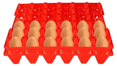 Obrázok produktu pre 5 kusov plastových vajíčkových boxov s 30 priehradkami, stohovateľné nádoby na skladovanie a prepravu vajec (28,7 * 28,3 cm), červená farba