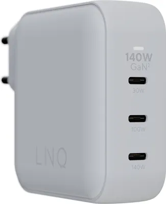 Image de LINQ Connects, Chargeur de Maison 140W, Technologie GaN2, Connexion USB-C, Technologie de Charge Rapide, 3 Ports