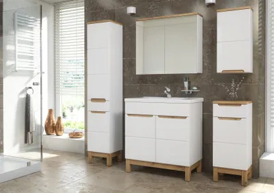 Produktbild von Badmöbel Set 5-tlg Badezimmerset DEVI Weiss HGL inkl.Waschtisch 80 cm