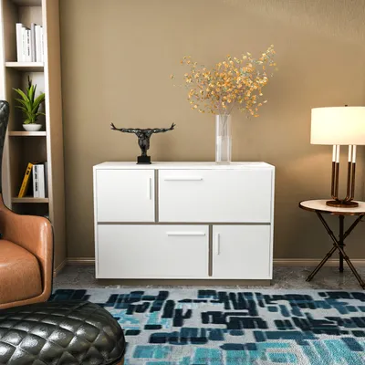 Produktbild von Skye Decor, Hochwertiger Konsolentisch, 120 x 45 x 81,6 cm, Weiß und Grau | 100% melaminbeschichtete Spanplatte, 18 mm dick | Modernes Design für stilvolle Wohnräume.