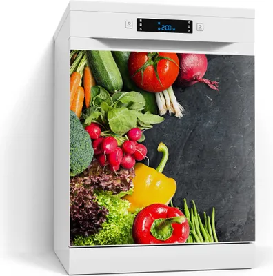 Produktbild von DEQORI Magnetmatte Spülmaschine beschreibbar 60x60 cm 'Schiefertafel mit Gemüse' Magnetfolie