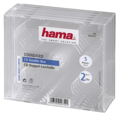 Zdjęcie produktu dla Hama CD Double Jewel Case, Pack 5, 2 dysków, Przezroczysty, 142 mm, 125 mm, 51 mm, 278 g