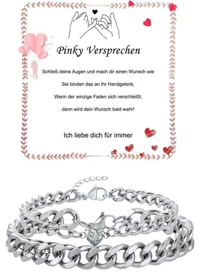Immagine prodotto di Set regalo per coppia: bracciali in acciaio inossidabile, catena cubana, regolabili, argento e argento