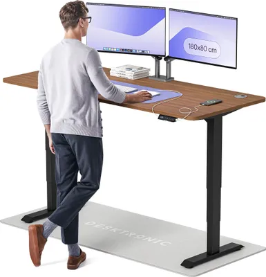 Produktbild von Desktronic HomePro Elektrisch höhenverstellbarer Schreibtisch 180x80cm Schwarz/Walnuss mit Memory-Funktion, Anti-Kollisions Technologie, USB-A und USB-C-Ladeanschlüssen