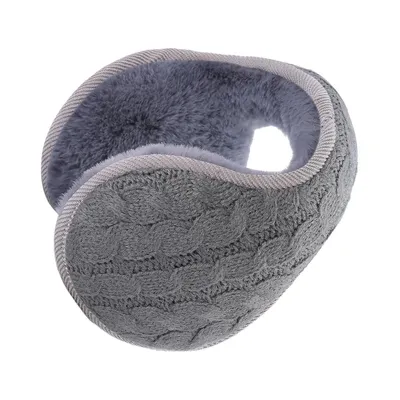 Produktbild von Faltbare Herren-Ohrenschützer Winter, gestrickt mit Fleecefutter, Hinter-dem-Kopf-Design, warm & winddicht, grau