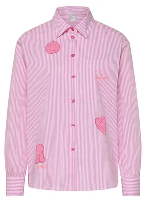 Produktbild von Rabe Klassische Langarm Bluse Rosa Größe 36 mit Stickereien und markantem Schriftzug