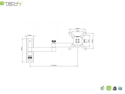 Zdjęcie produktu dla Techly ICA-LCD 104, 33 cm (13"), 76,2 cm (30"), 75 x 75 mm, 100 x 100 mm, -15 - 15°, Srebrny