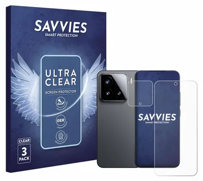 A product shot of a phone screen protector packaging and a phone with screen protectors applied.