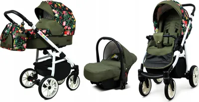 Produktbild von BabyLux® Color Lux | 3in1 Kinderwagen Set | Roses With Tulips | Kombikinderwagen | Kinderwagense