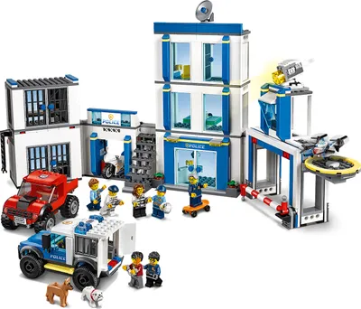 Produktbild von LEGO 60246 City Polizeistation, Polizei-Spielzeug, Set mit LKW, Motorrad, Polizeigebäude sowie Sound- und Leuchtsteinen, Kinderspielzeug