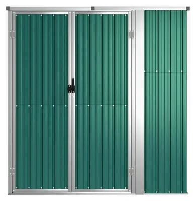 Produktbild von Gartenhaus aus Metall mit Pultdach, Geräteschuppen für den Außenbereich, Geräteschrank aus verzinktem Stahl, Grün, 161 x 89 x 161 cm