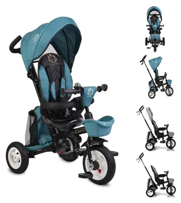 Produktbild von Byox Tricycle Flexy Lux 3 in 1 Dreirad, klappbar, Gummireifen, drehbarer Sitz türkis