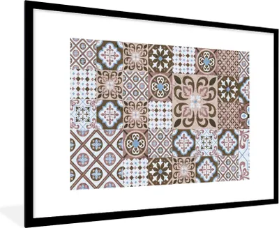Produktbild von MuchoWow® Gerahmtes Poster Muster - Vintage - Braun - Blumen - Formen 90x60 cm - Poster mit Schwarzem Bilderrahmen Wandposter Rahmen Foto Bilder - Wanddekoration - Fotos