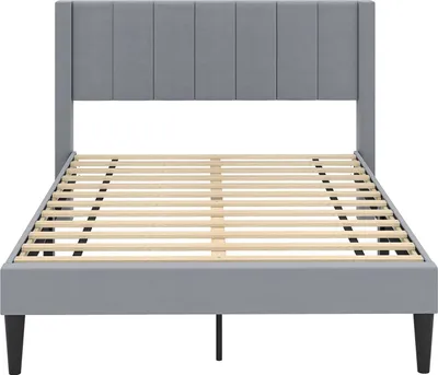 Immagine prodotto di Rete letto 140 x 200 cm - Letto matrimoniale - Letto a piattaforma - Rivestito in velluto - Imbottito - Struttura in legno - Senza contenitore - Grigio chiaro