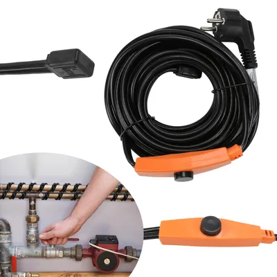 Productafbeelding van Ikodm verwarmingskabel, 12 meter, 192W, 230V, IP68, buisverwarmingskabel met thermostaat, vorstbeschermingskabel voor waterleidingen, geschikt voor binnen- en buitengebruik