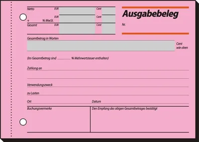 Produktbild von Formularbuch Ausgabebeleg A6 50 Blatt rosa Packung mit 10 Stück